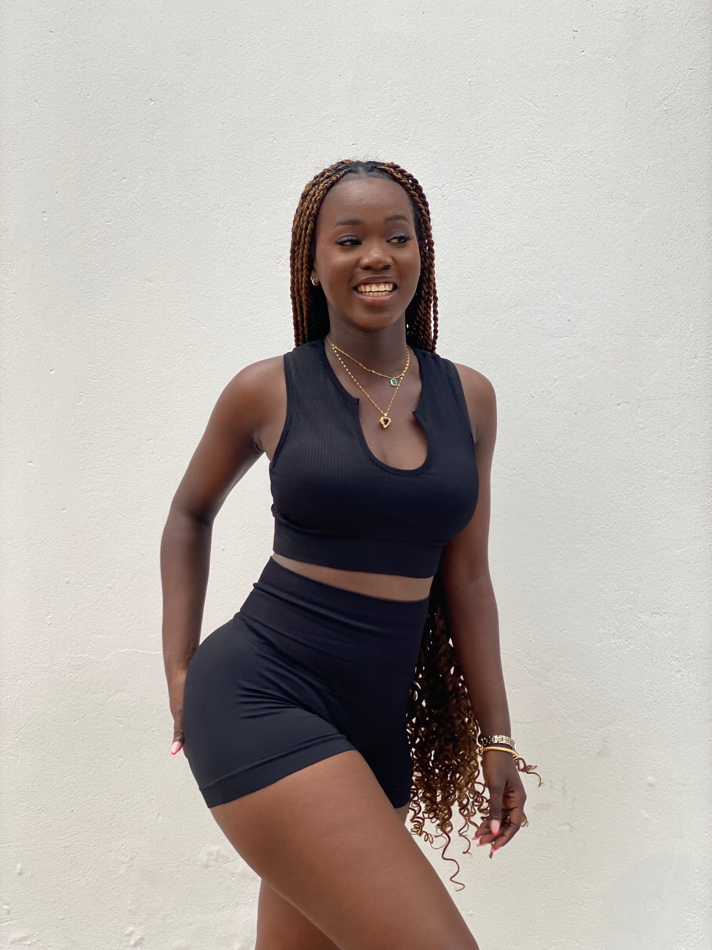 Seamless Shorts Co-ord Set in Black