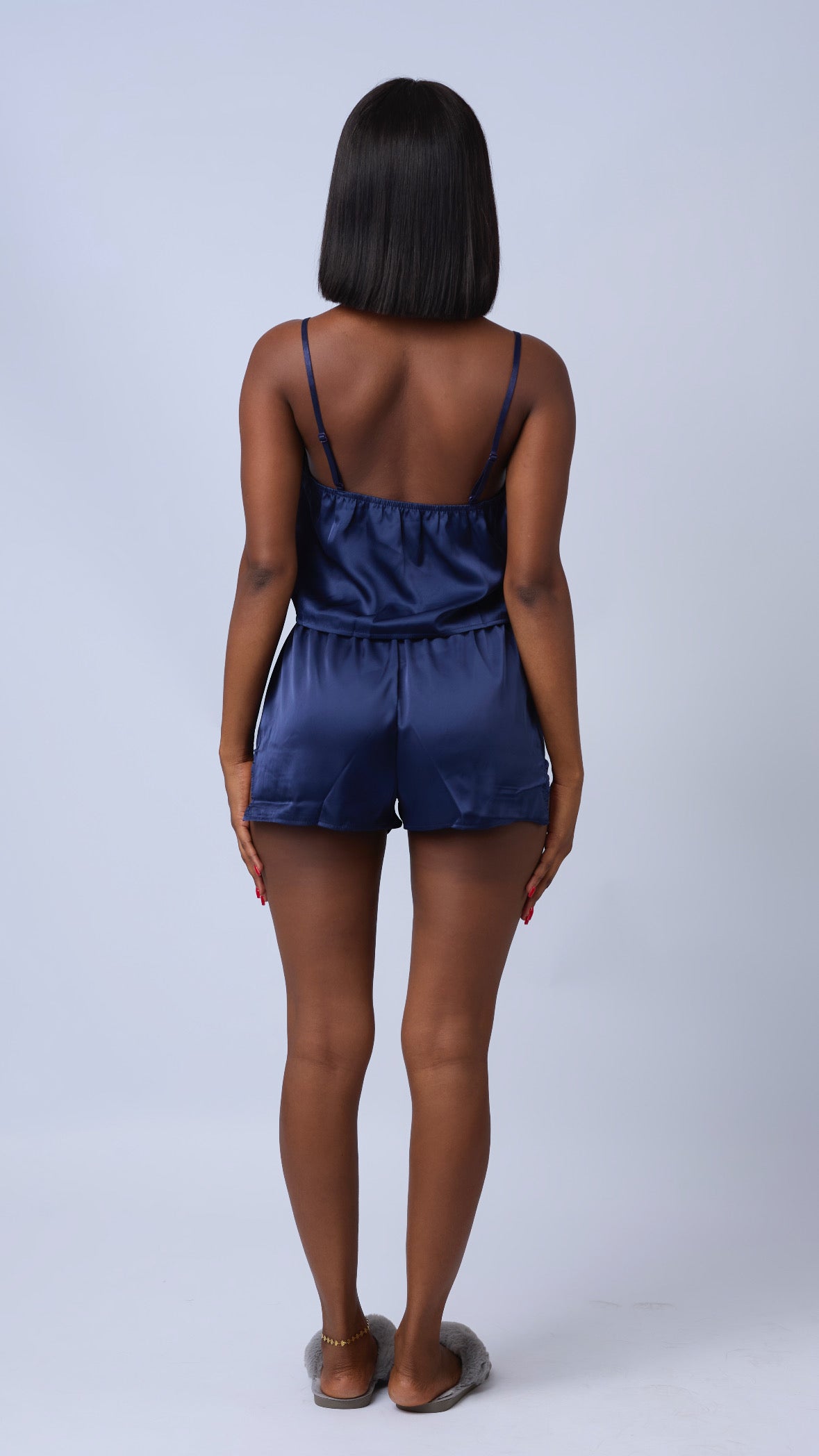 Satin PJ Short Set in Dark Blue