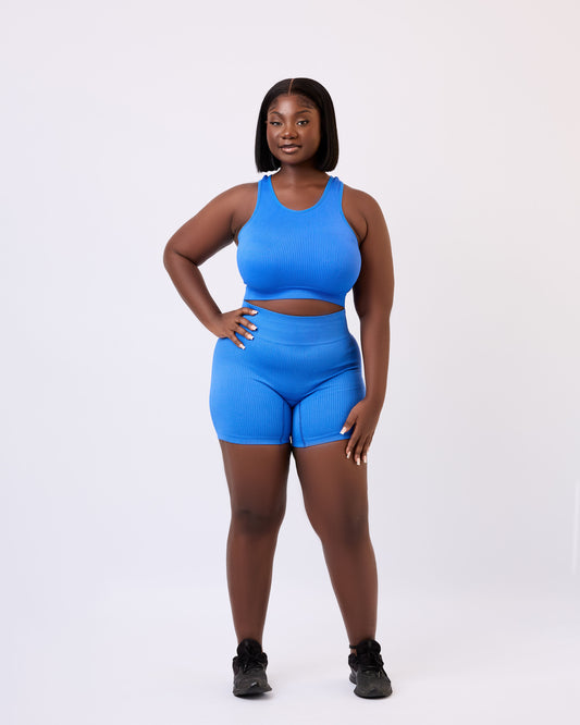 Basic Collection Cropped Tank Top Co-ord Set in Blue