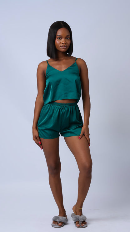 Satin PJ Short Set in Green