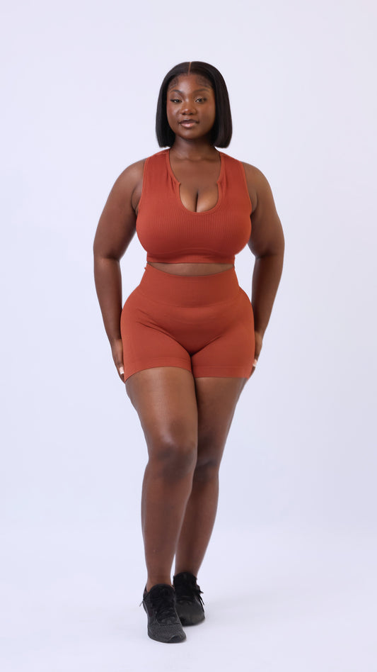 Seamless Shorts Co-ord Set in Burnt Orange