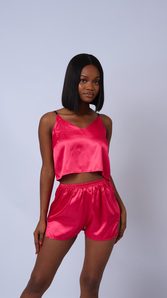 Satin PJ Short Set in Pink